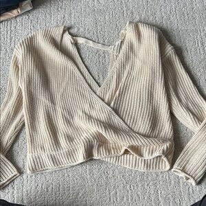 Cream Wrap Knit V-neck Sweater
